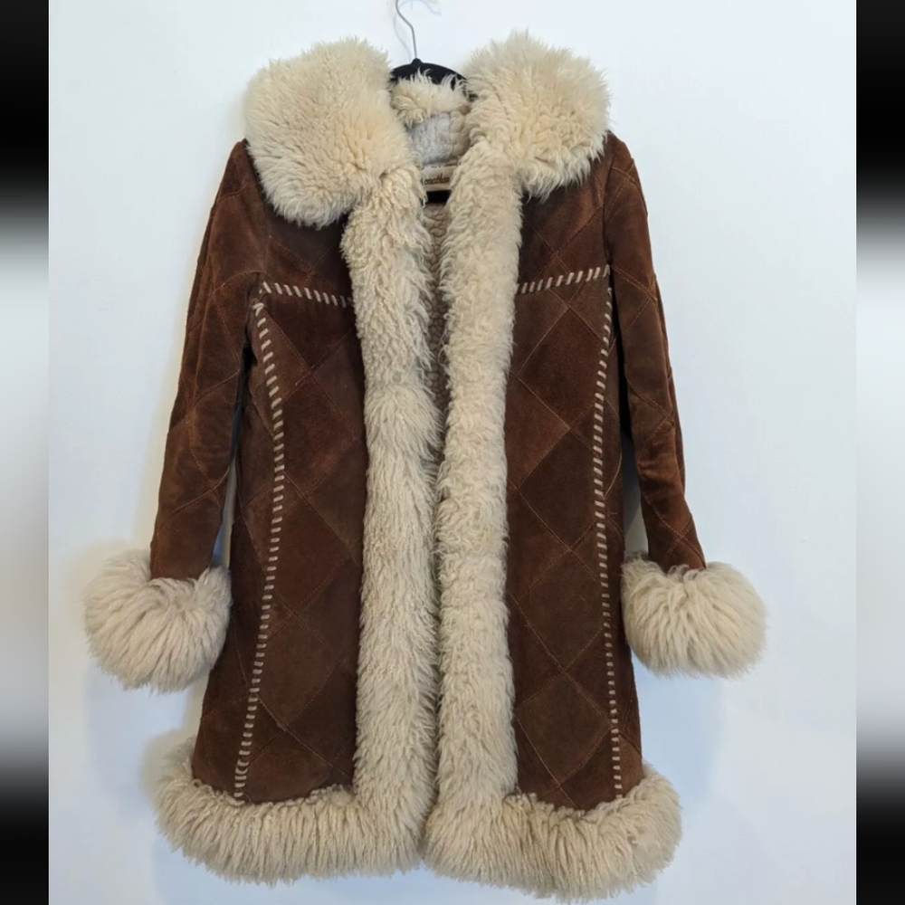 VINTAGE 70s Suede Leather & Sherpa Sheepskin Penny Lane Jacket Womens Small